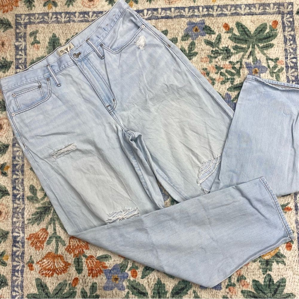 Madewell The Slouchy Boyjean relaxed fit straight jeans Light wash distressed 30